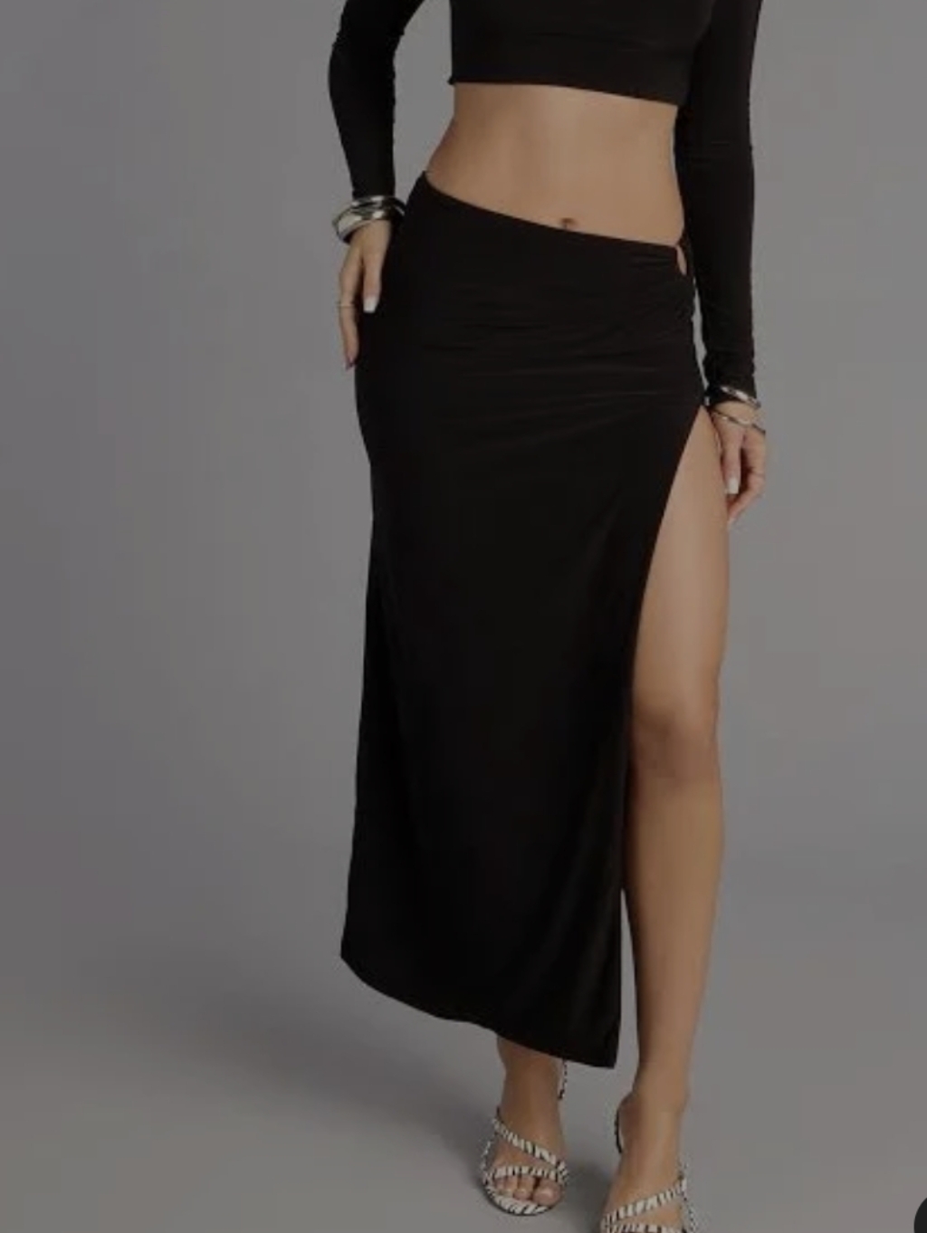 Fashion To Figure Black O Ring Maxi Skirt With High Side Slit Nwt Size 2x